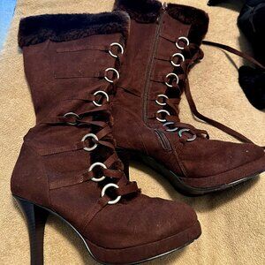 Funtasma Pleaser Hunter faux fur boots, size 11, brown